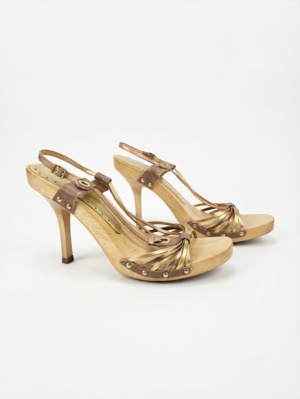 Y2K BCBG Metallic Brown Strappy High Heel Sandals 6.5